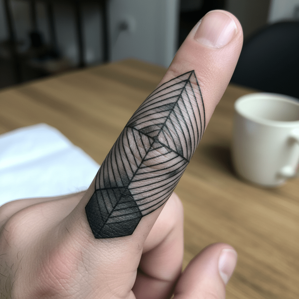 Tatuaje geométrico de laberinto: elegante tapado de dedo para hombre
