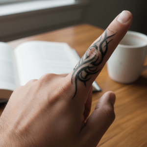 Tatuaje tribal único para el dedo: elegancia masculina y estética atemporal