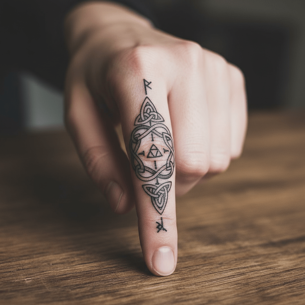 Tatuaje vikingo-celta en el dedo: elegante combinación de mitología y arte