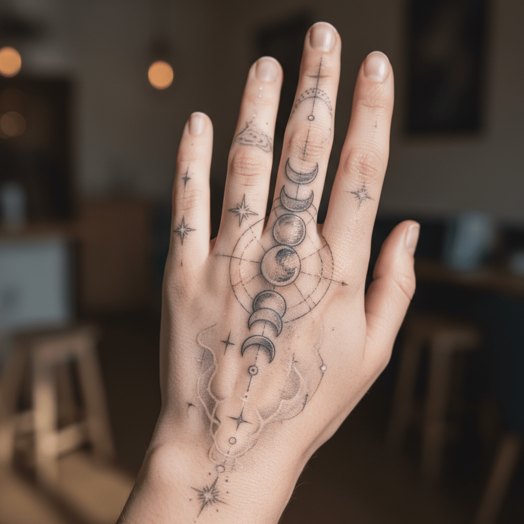 Tatuajes místicos para manos: elegantes diseños de astrolabios y armonía cósmica