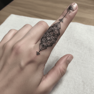 Verführerisches Finger-Muster: Geometrische Eleganz und Tiefe im filigranen Tattoo-Design