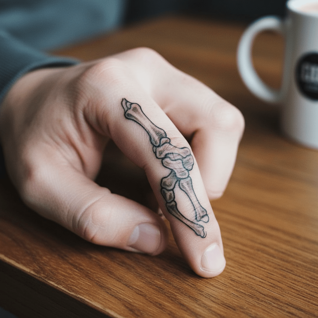 Diseño único de tatuaje de terror para dedos masculinos: arte óseo en perfección realista