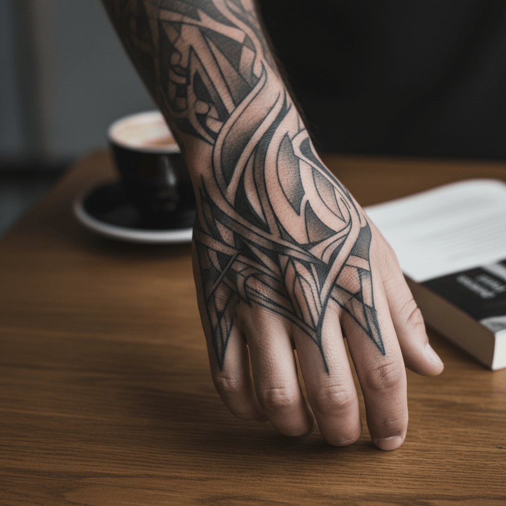 Elegancia masculina: diseño único de tatuaje de mano para hombre