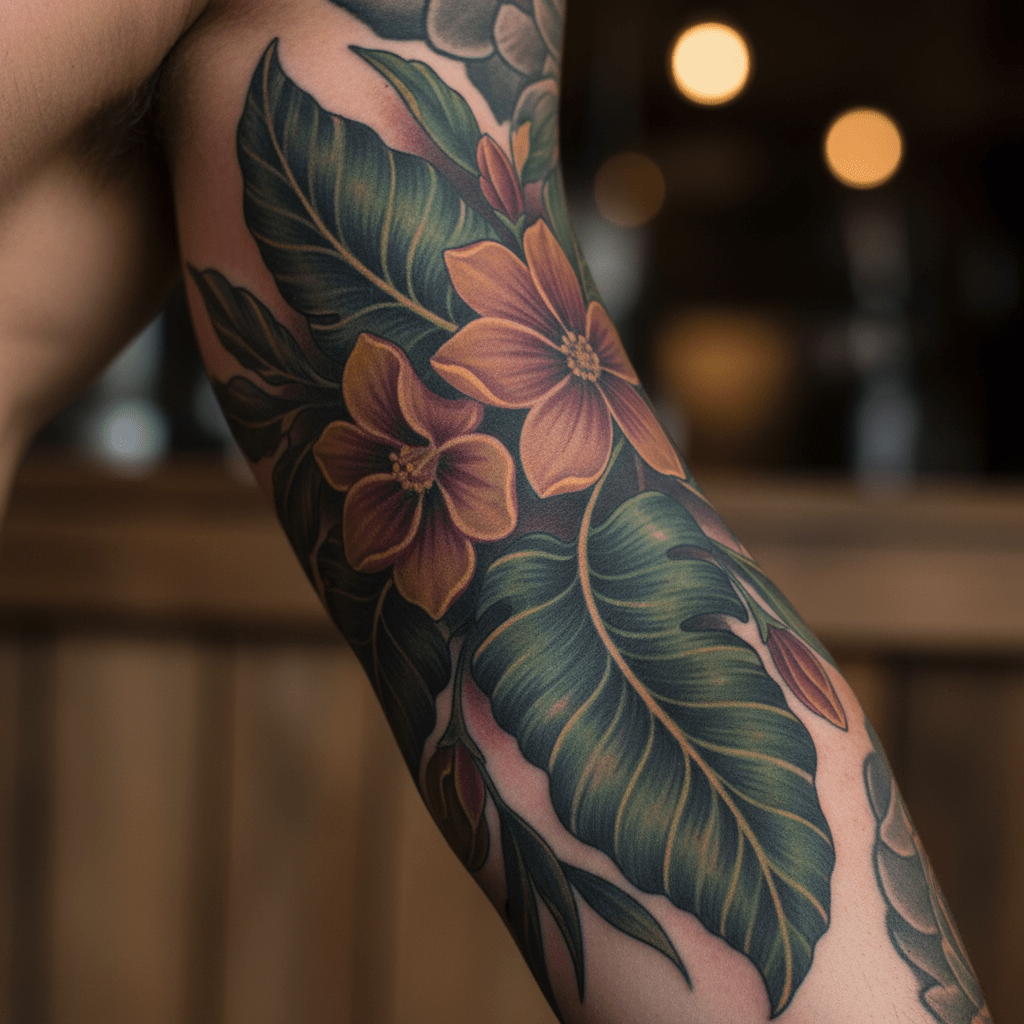 Elegancia masculina: tatuaje floral en el brazo para hombre