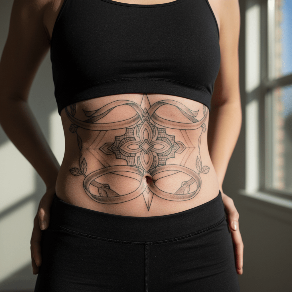 Elegancia y modernidad: Fascinante encubrimiento de tatuajes de vientre para mujer