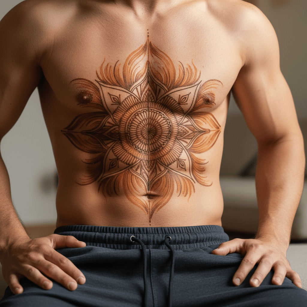 Tatouage abdominal au henné d&rsquo;inspiration mandala : l&rsquo;harmonie de la force et de l&rsquo;élégance
