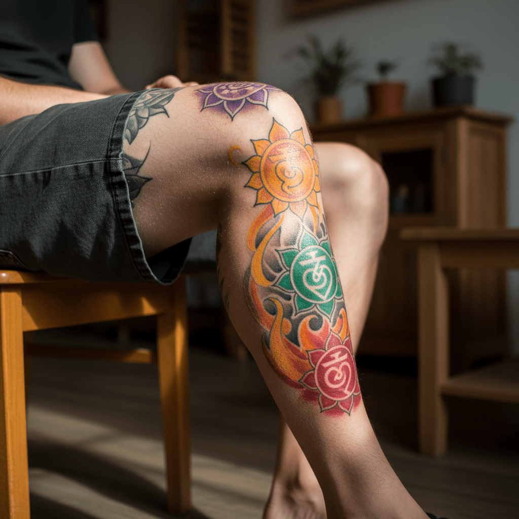 Tatouage des chakras sur la jambe : force spirituelle et esthétique masculine