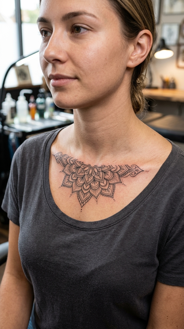 Mandala Tattoo Design für das Schlüsselbein
