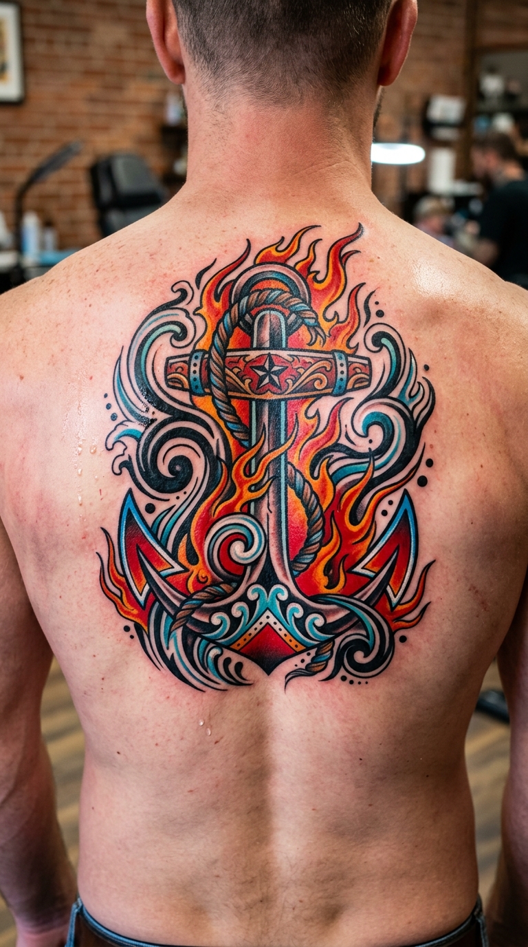 Oldschool und Newschool Tattoo Idee für den Rücken