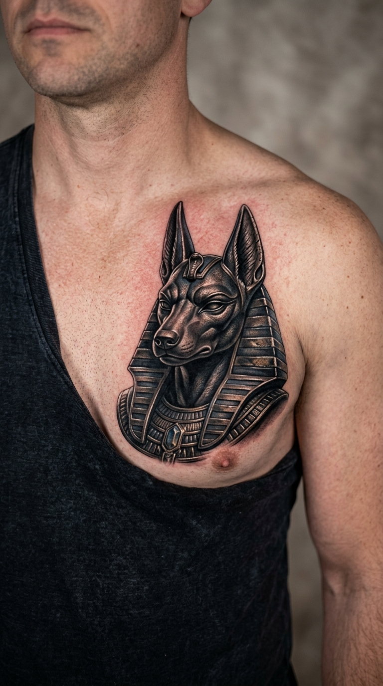 Anubis als 3D Tattoo Idee für Brust & Oberkörper