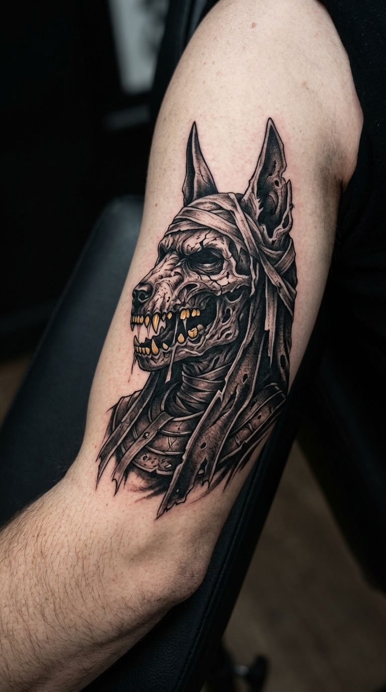 Anubis als Horror Tattoo Idee für den Arm