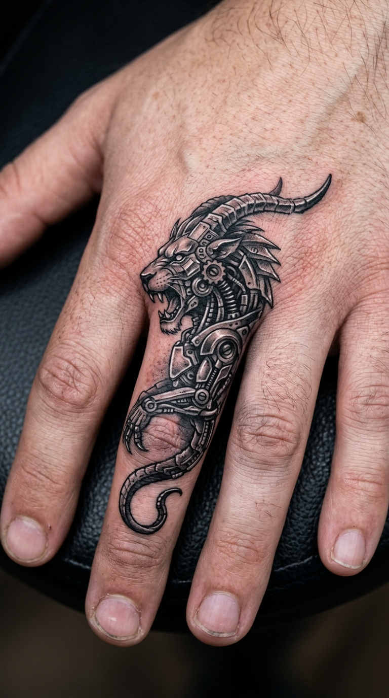 Chimäre als biomechanisches Tattoo für den Finger