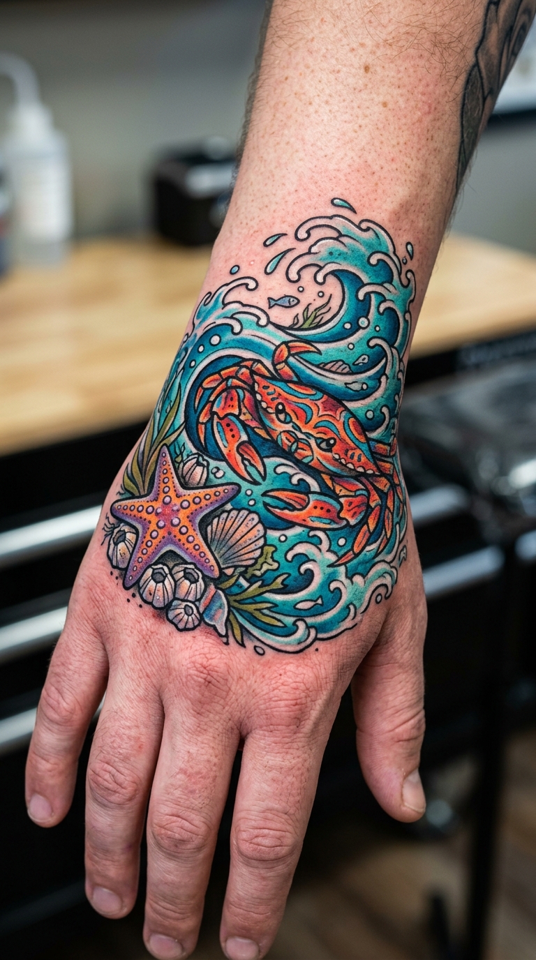 Gezeitentümpel Tattoo Vorlage für die Hand