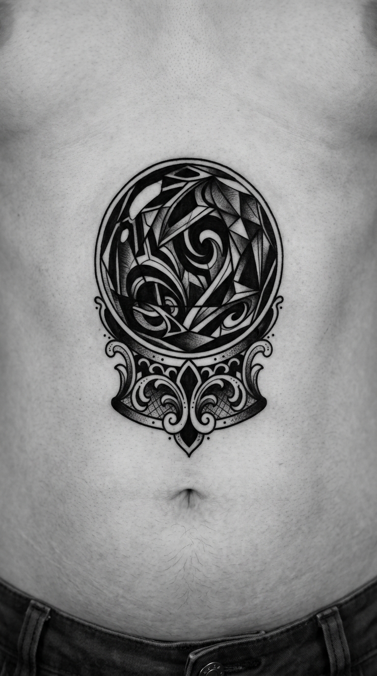 Kristallkugel Tattoo Idee für den Bauch