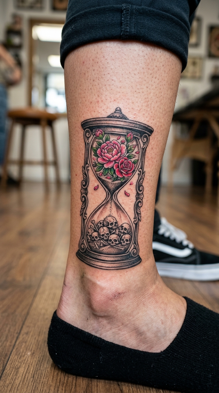 Leben und Tod Tattoo Idee für den Knöchel