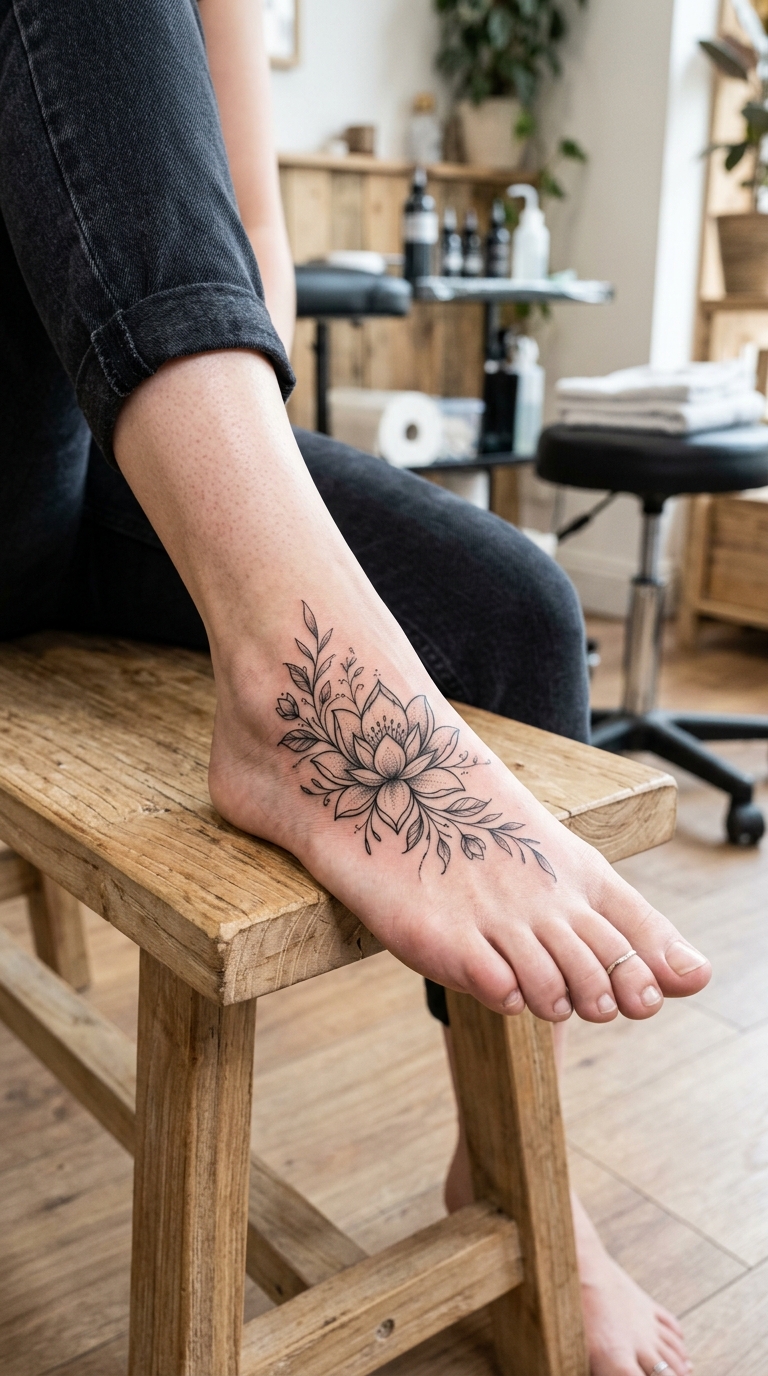 Lotusblüte Tattoo Idee für den Fuß