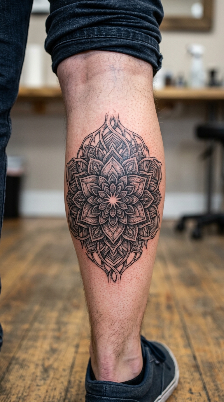 Mangroven als Mandala Tattoo Idee für das Bein