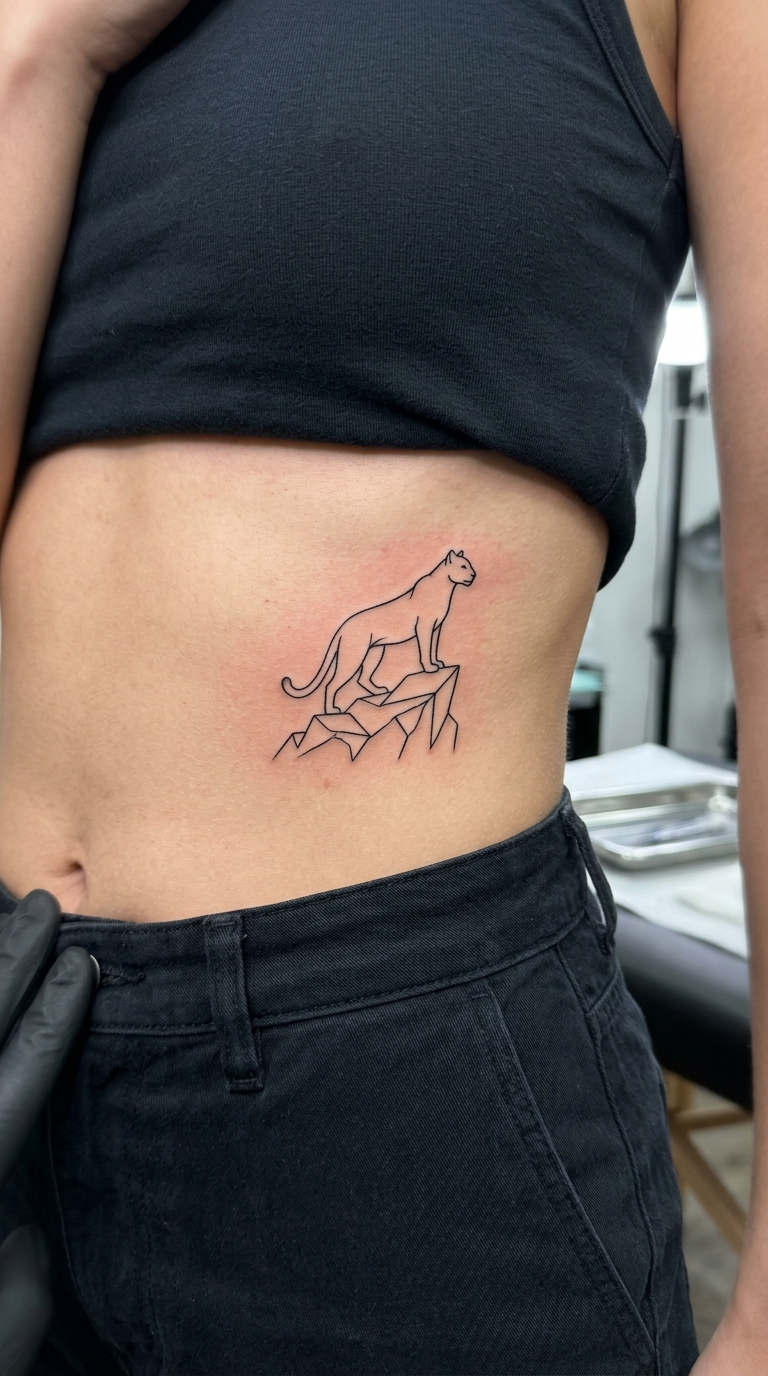 Minimalistisches Puma Tattoo auf dem Bauch