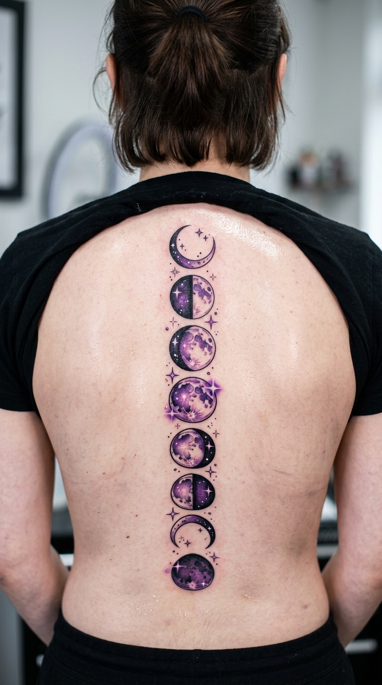 Mondphasen als Anime Tattoo für den Rücken