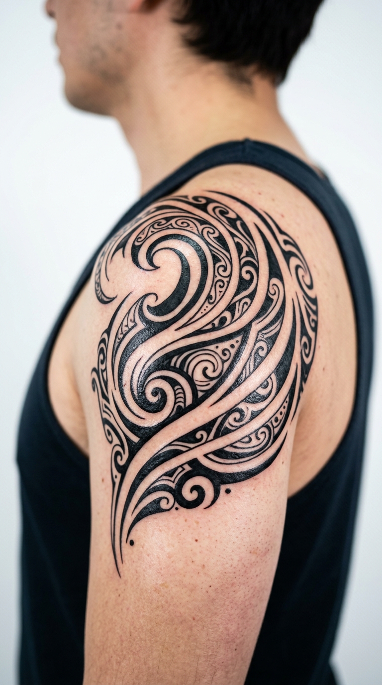 Nordlicht als Tribal Tattoo für die Schulter