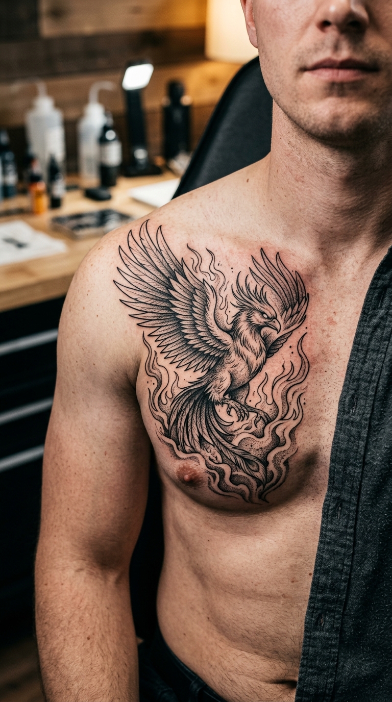 Phönix Tattoo Vorlage für Brust & Oberkörper