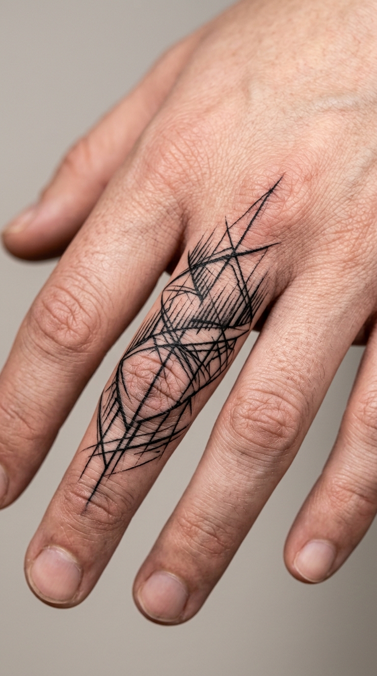 Polarlichter als kreuz und quer Tattoo auf dem Finger