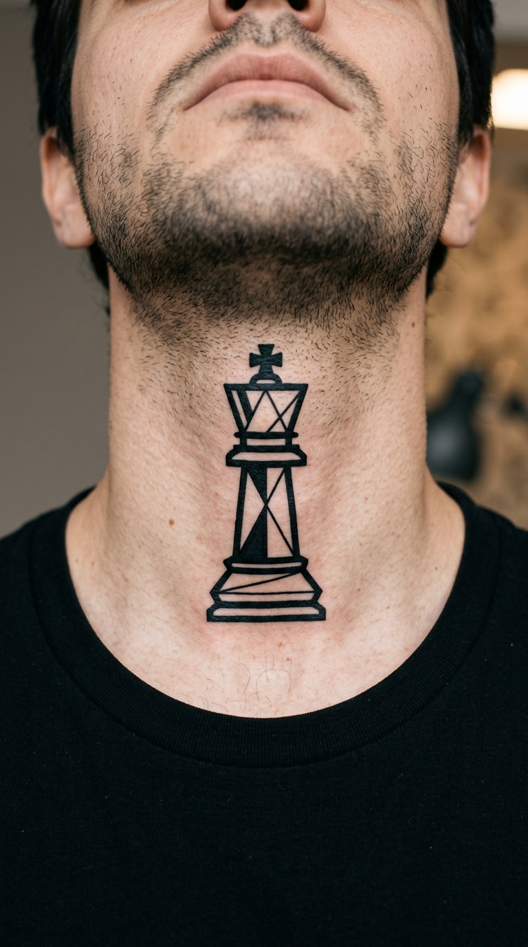 Schachkönig als grafisches Tattoo für den Hals
