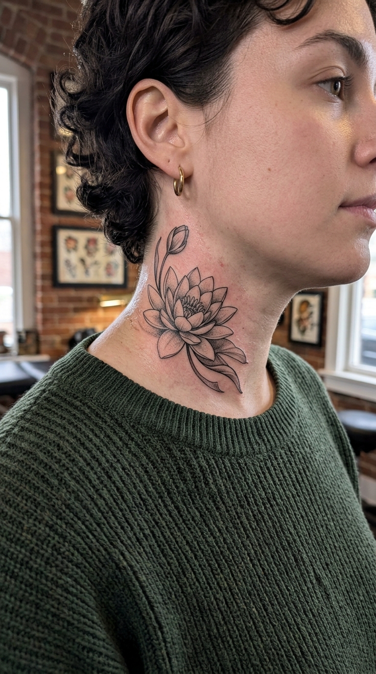Seerose Tattoo Idee für den Hals