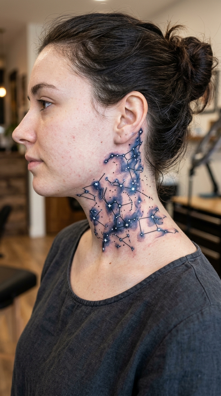 Sternenkarte als Anime Tattoo für den Hals