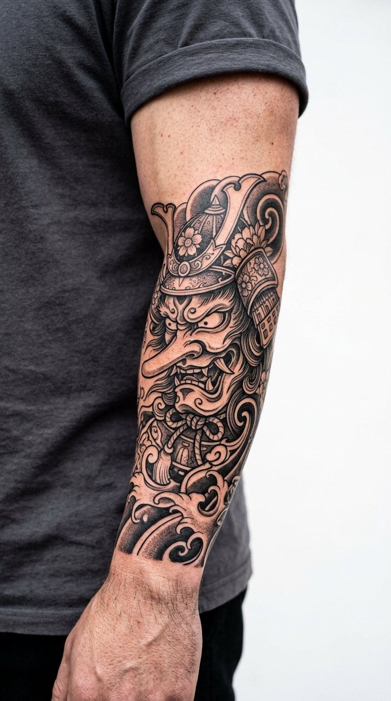 Tengu als kraftvolles japanisches Tattoo für den Unterarm