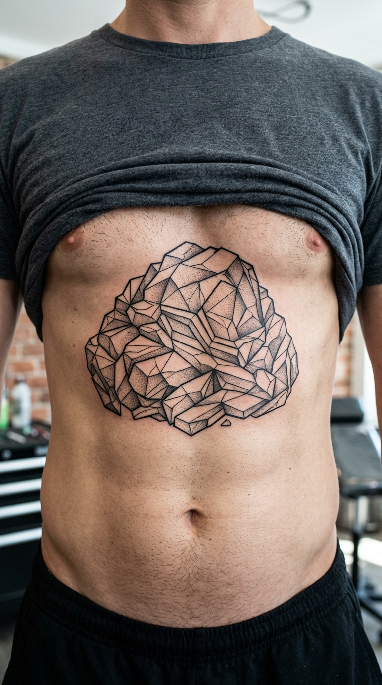 Verwitterter Fels als geometrisches Tattoo für den Bauch