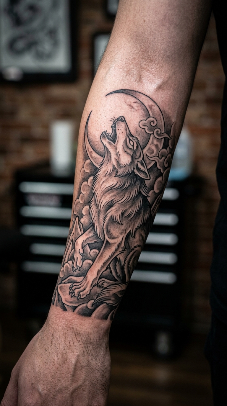 Wolf im japanischen Stil als Tattoo für den Unterarm