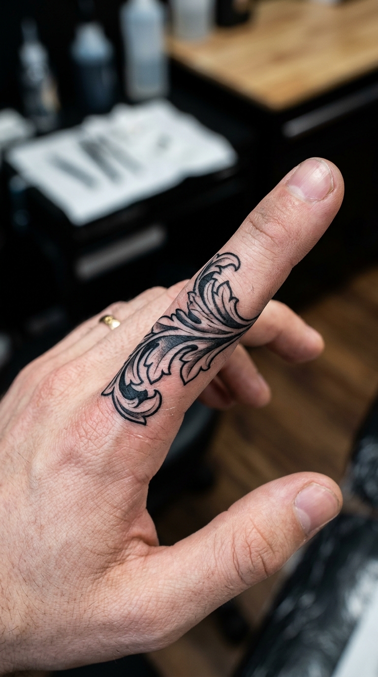 Akanthusblatt als Anime Tattoo Idee für den Finger