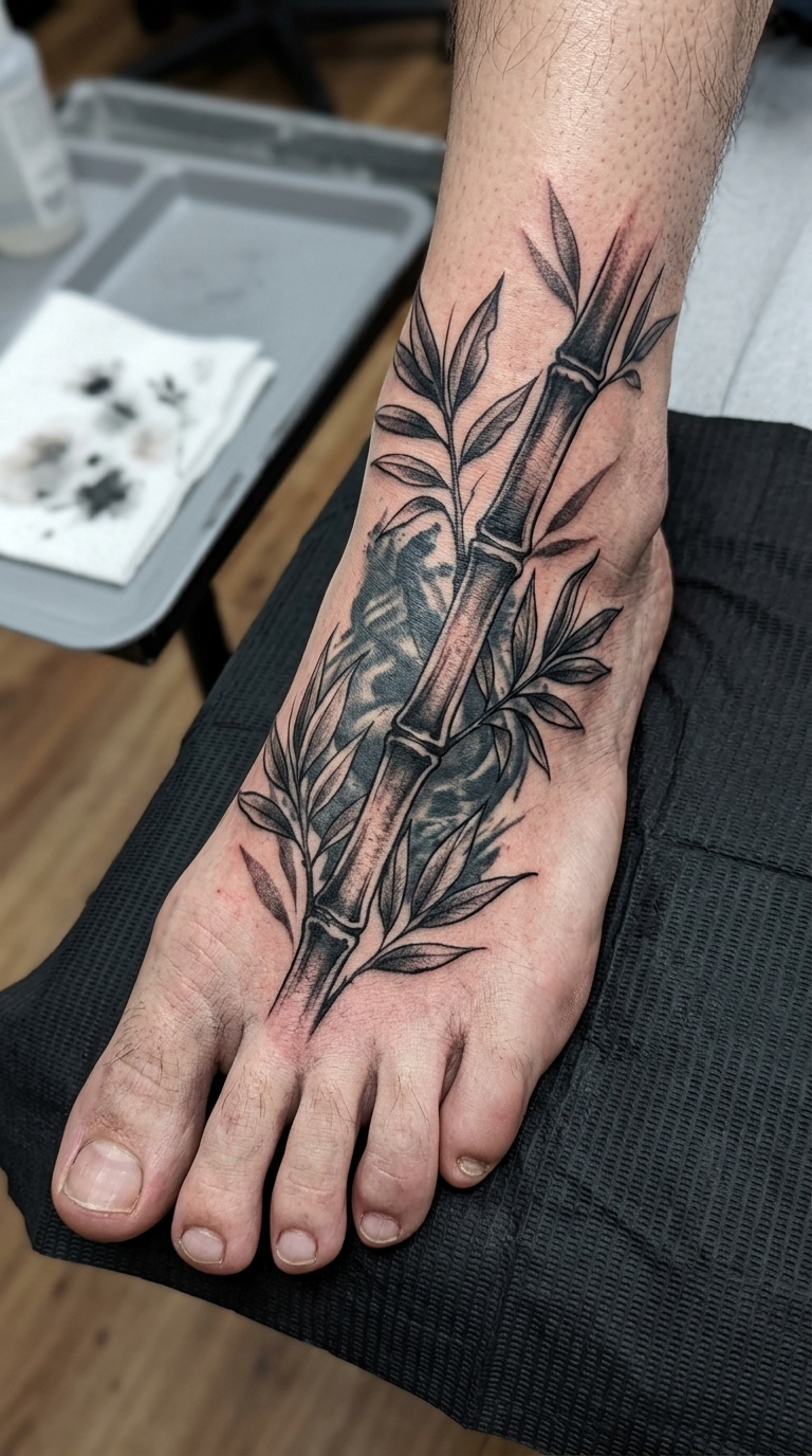Bambus als Cover up Tattoo Idee für den Fuß