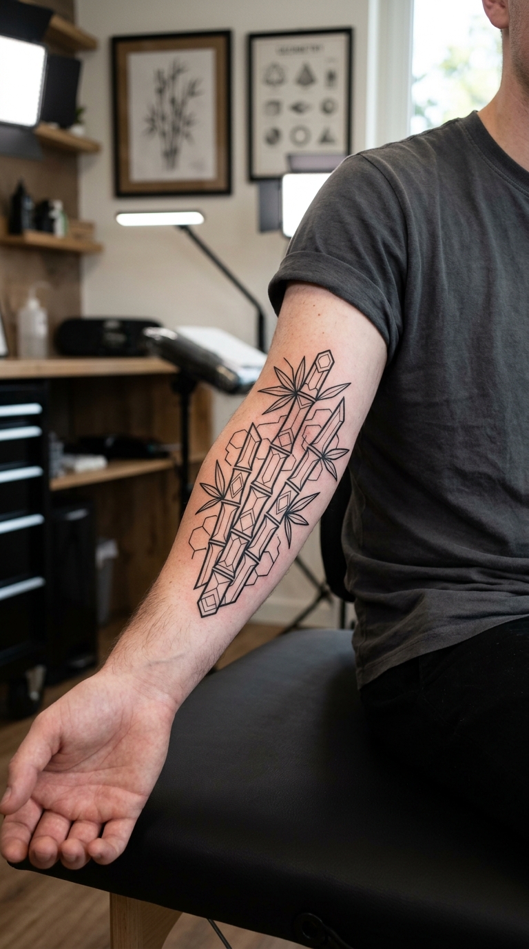 Bambus als geometrisches Tattoo für den Arm