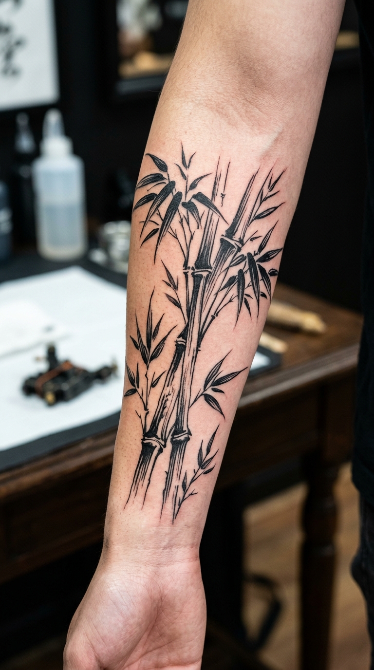 Bambus im japanischen Stil als Tattoo Idee für den Arm