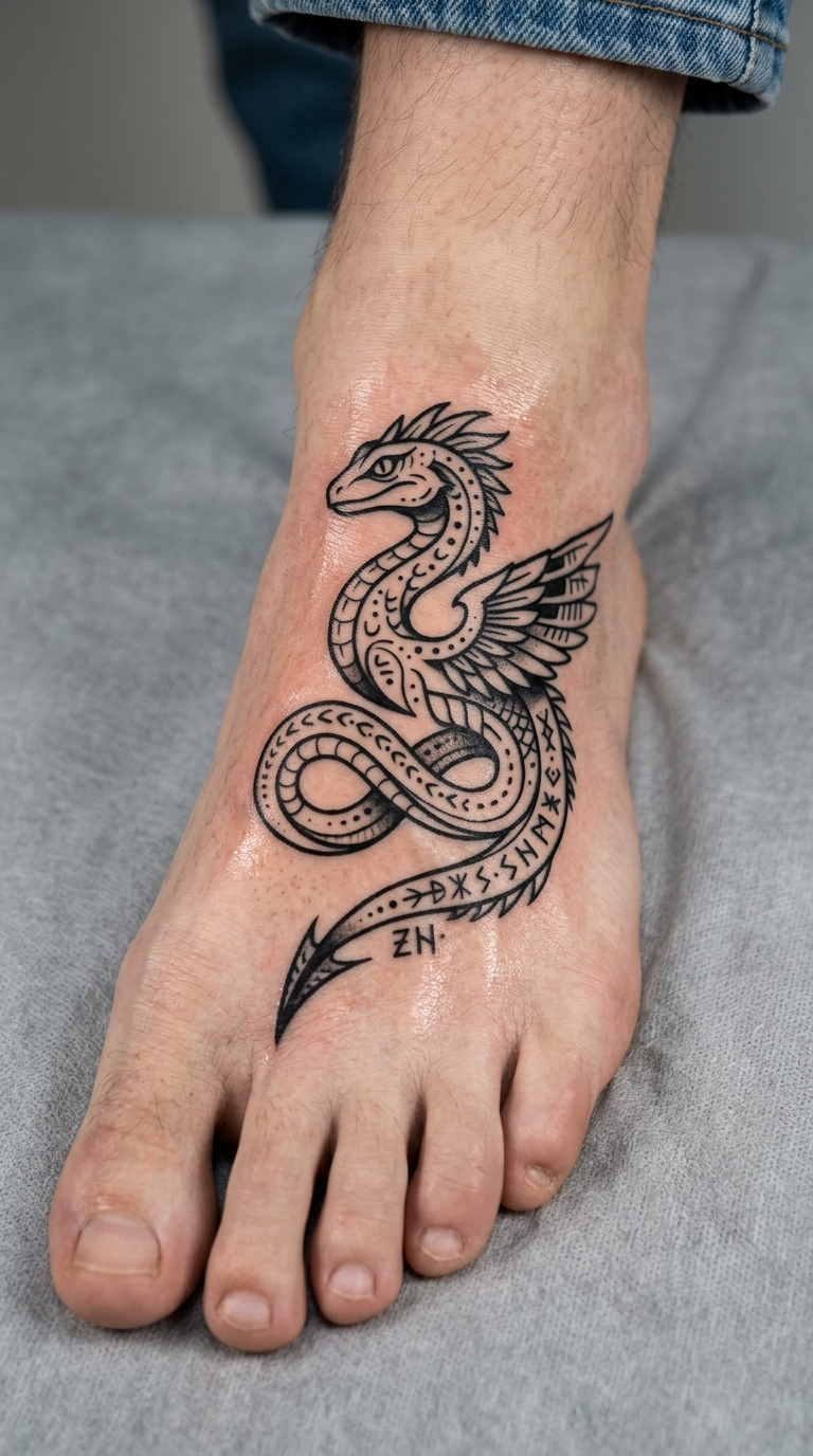 Basilisk Tattoo Idee für den Fuß