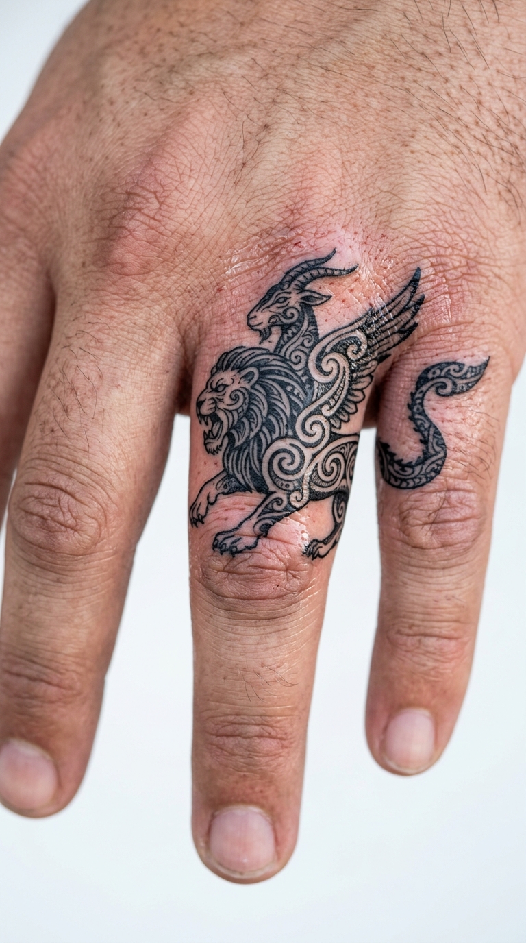 Chimäre als Maori Tattoo Idee für den Finger