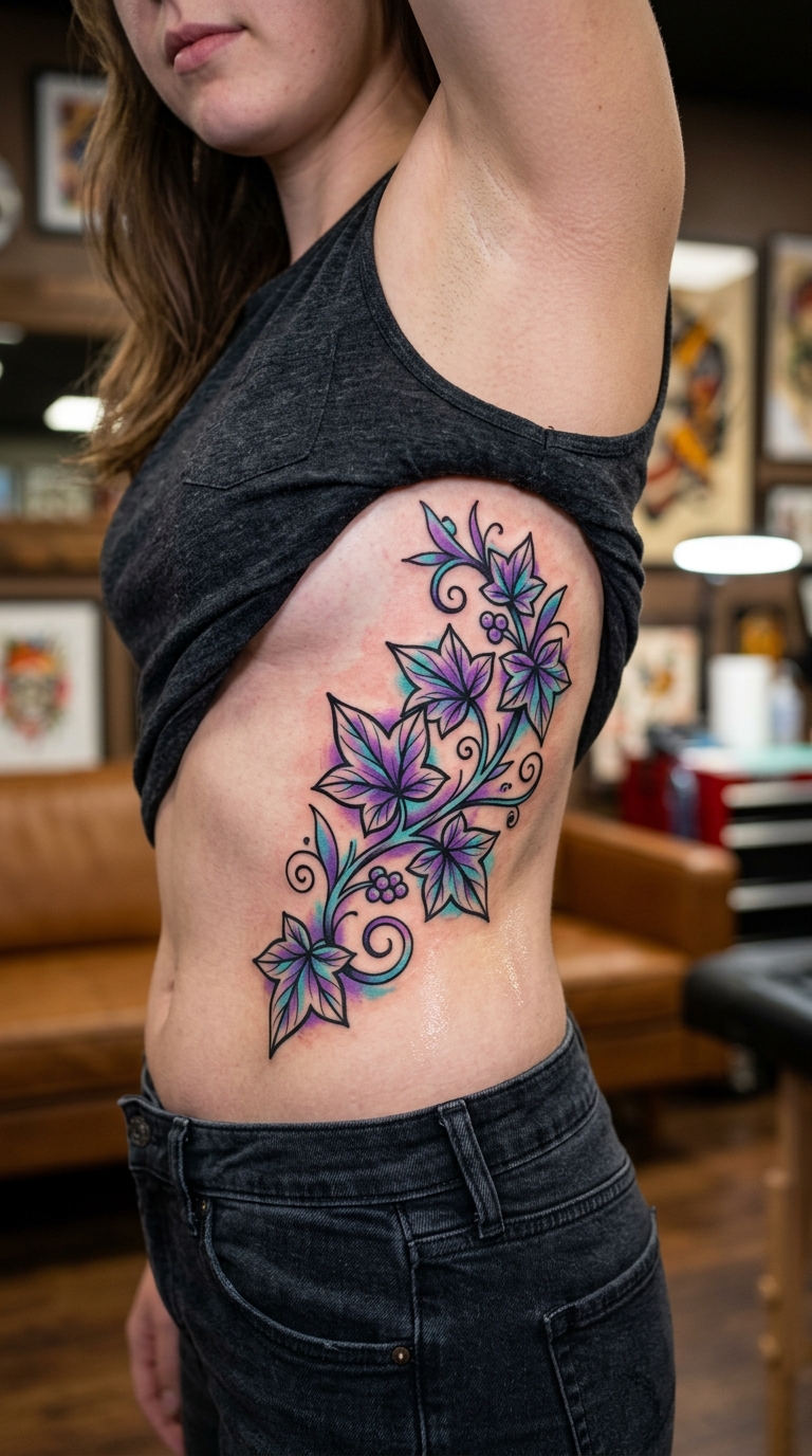 Efeuranke als Tattoo Idee für die Rippen