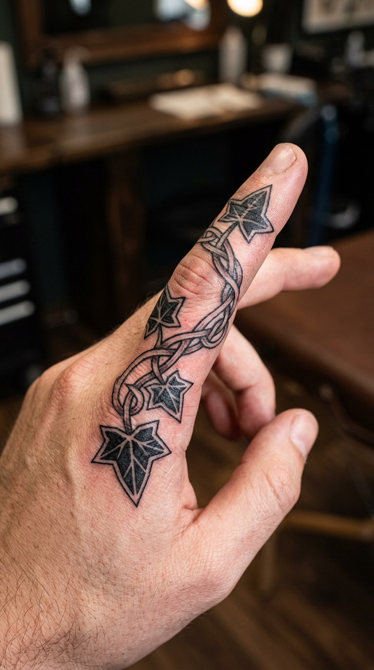 Efeuranke als Wikinger und Celtic Tattoo für den Finger