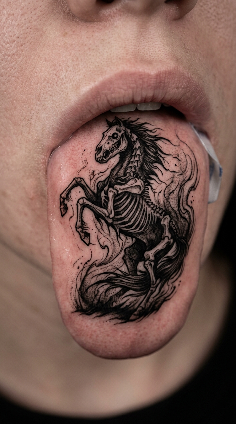 Geisterpferd Tattoo Idee für die Unterlippe