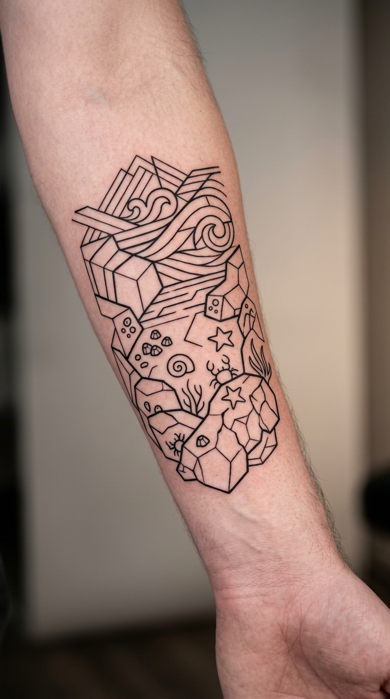 Gezeitentümpel als grafisches Zeichen Tattoo für den Unterarm