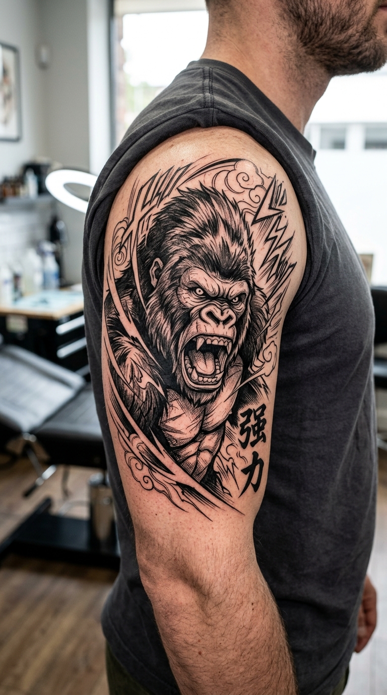 Gorilla als Manga Tattoo für den Arm