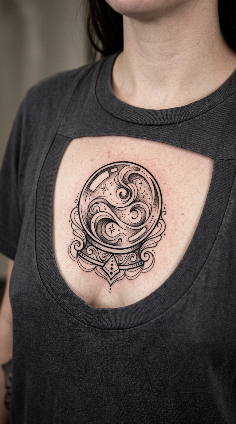 Kristallkugel Tattoo Design für Brust & Oberkörper