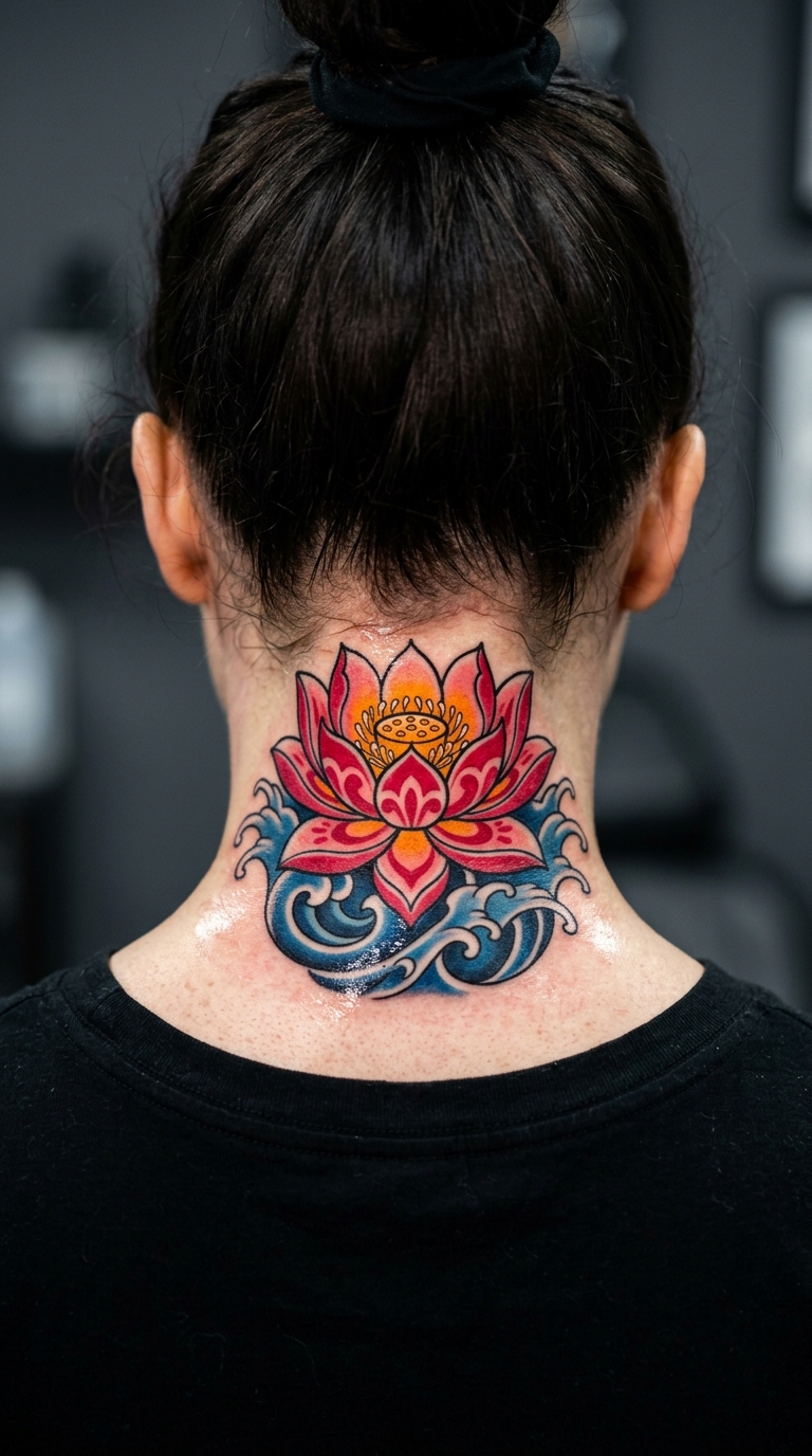 Lotusblüte als Tattoo Vorlage für den Nacken