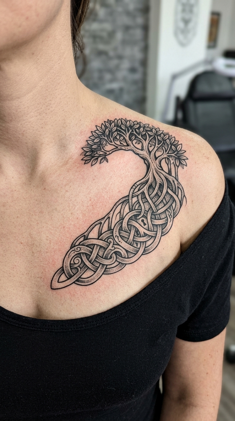 Mangrovenwald als Wikinger und Celtic Tattoo für das Schlüsselbein