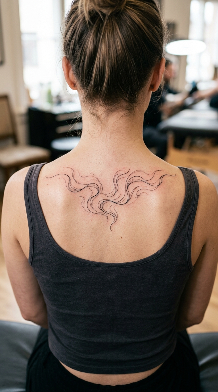 Nordlicht als Fineline Tattoo Vorlage für den Rücken