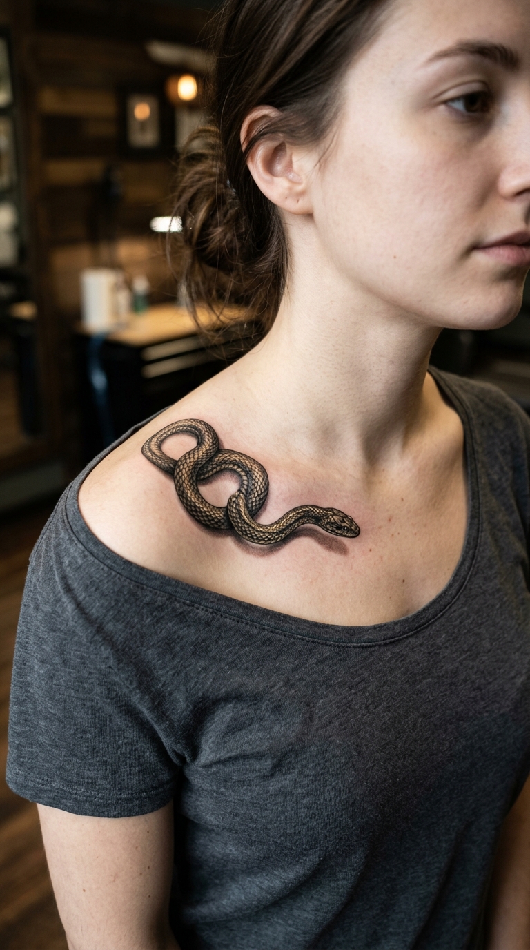 Ouroboros als 3D Tattoo Idee für das Schlüsselbein