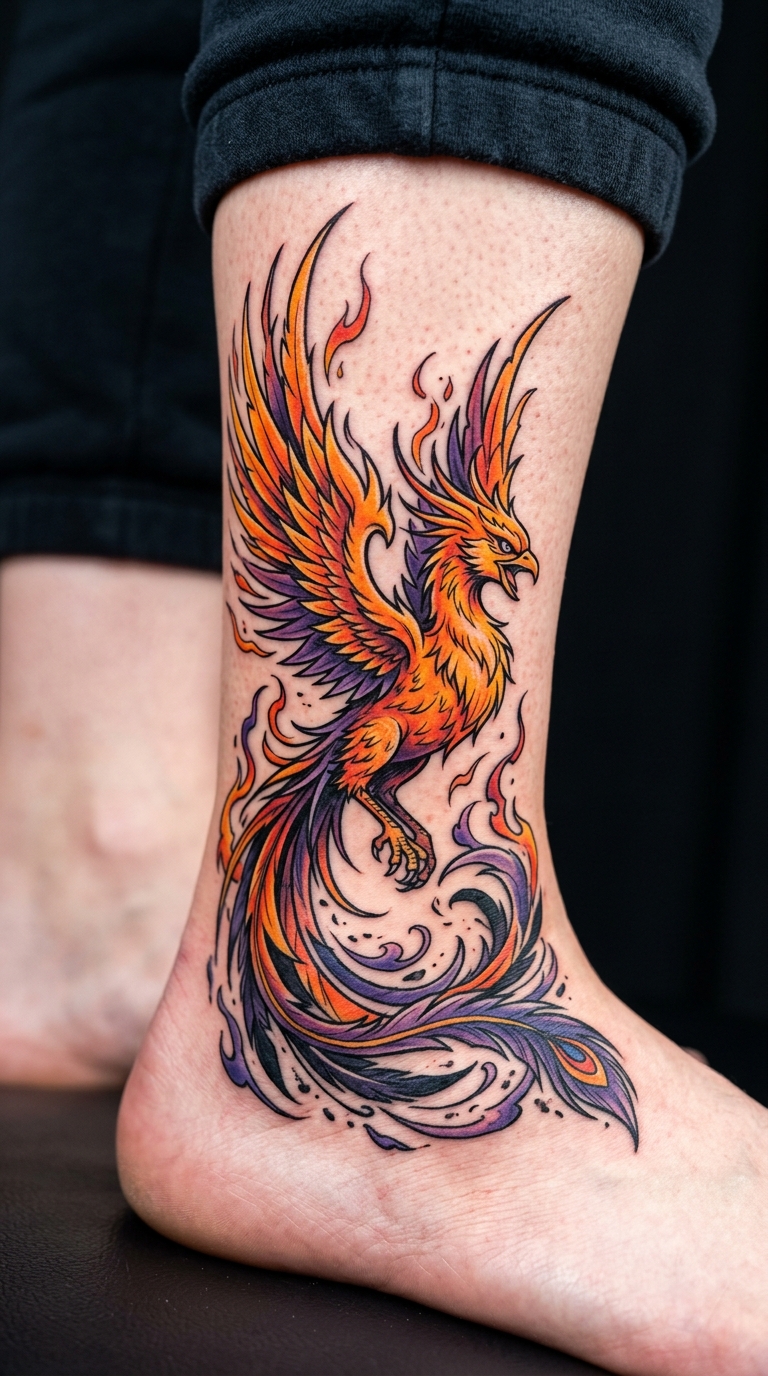 Phönix Tattoo Vorlage im Anime Stil für den Knöchel