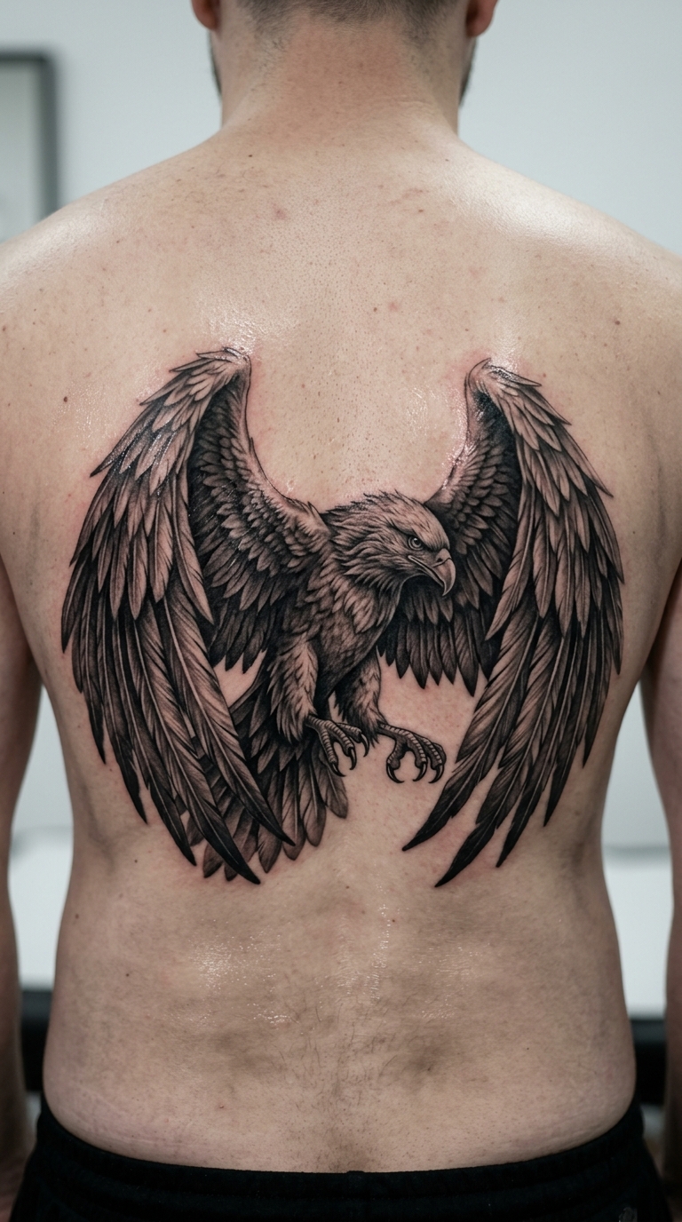 Roc Vogel als 3D Tattoo Vorlage für das Steißbein